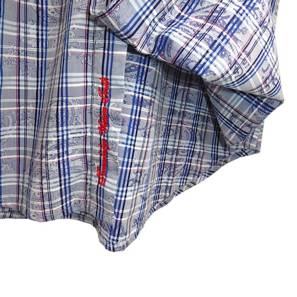 Robert Graham Classic Fit Plaid Button Down Shirt M Blue Red Embroidered Cuffs - Picture 8 of 12